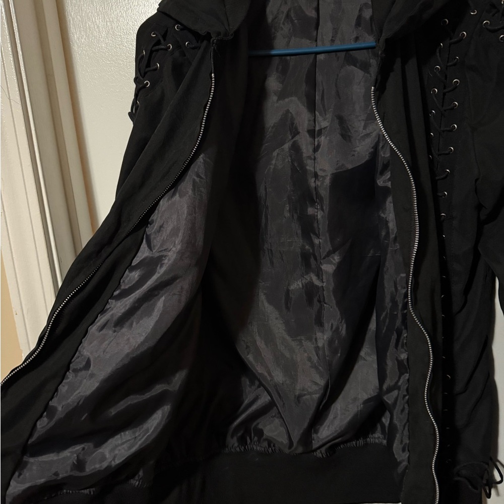 Black Lace-Up Hoodie - Picture 2 of 3